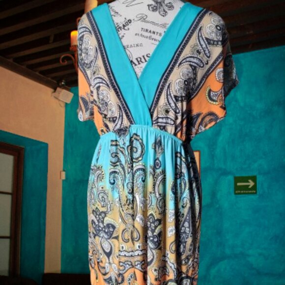 Christina Love Paisley Turquoise and Orange Cover Up For Swimsuit or Sundress - Picture 9 of 16